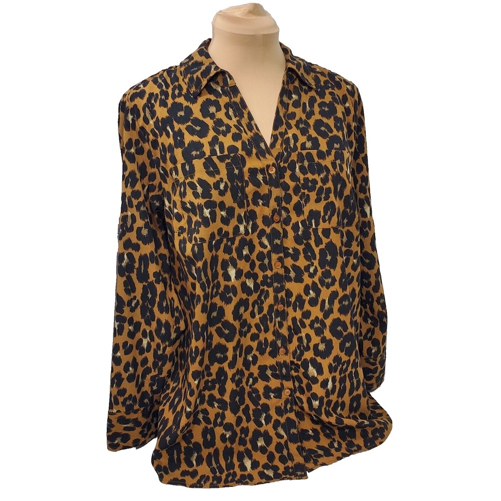 Talbot's Leopard Animal Print Button Shirt‎ Plus 1xP Roll Tab Slvs. Office Siren